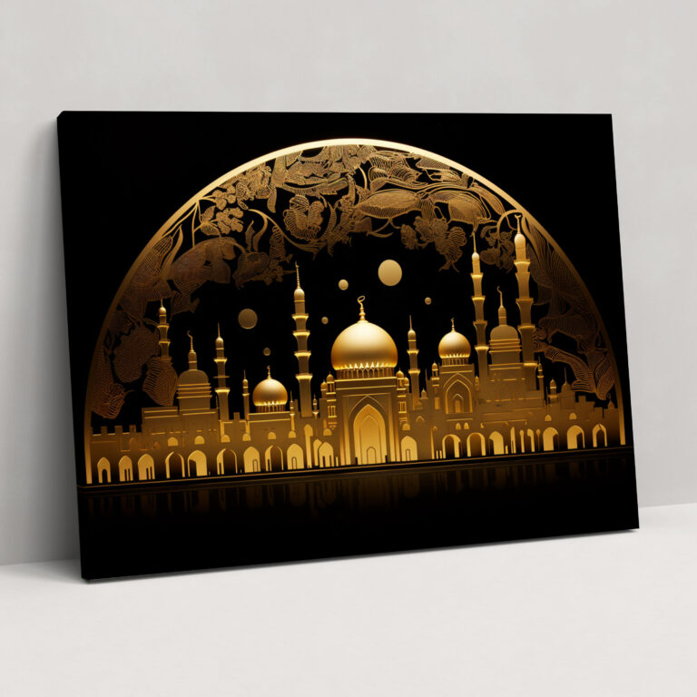 Mosque Wall Art - Islamic Calligraphy Canvas Print - Mosque, Gold Silhouette, Elegant, Spiritual