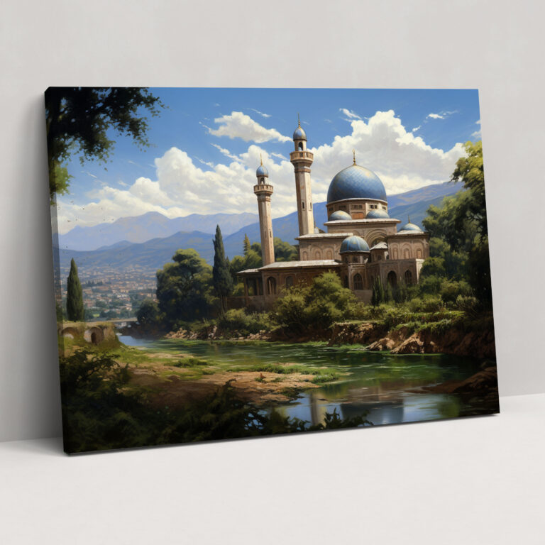 Lifelike Mosque Canvas Print - Realistic Oil Painting Wall Art - Mosque, Wall Art, Intricate Details, Natural Landscape