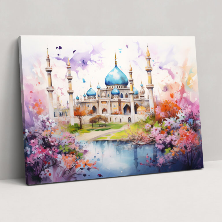 Mosque Canvas Print - Mosque, Islamic Calligraphy, Wall Decoration, Flowers