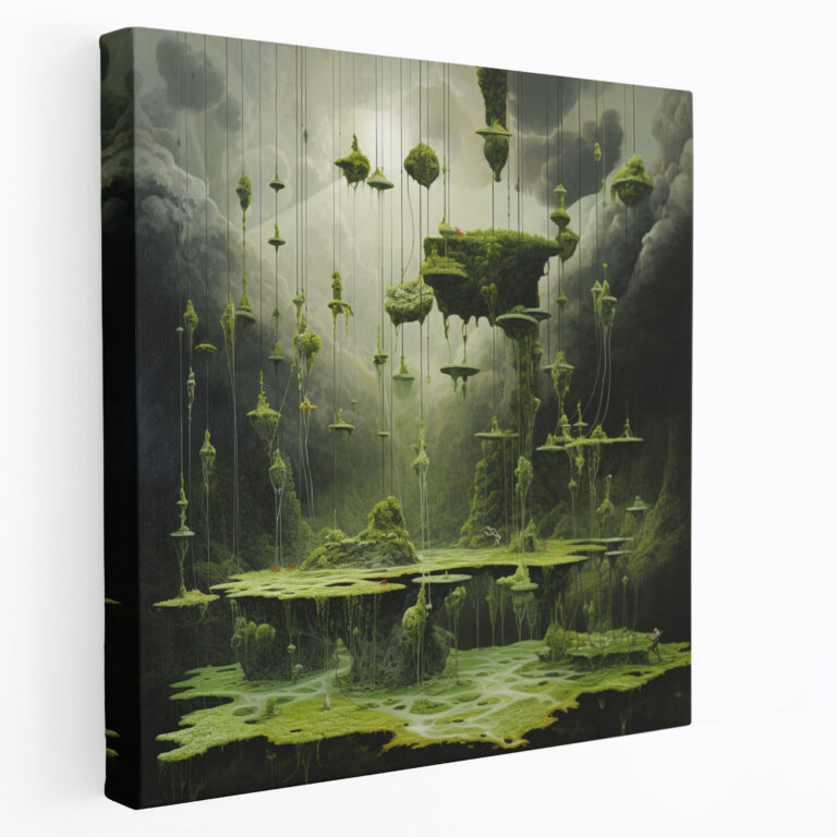Moss Wall Art - Surrealist Landscape Canvas Print - Moss, Floating Objects, Surrealist Painting, Canvas