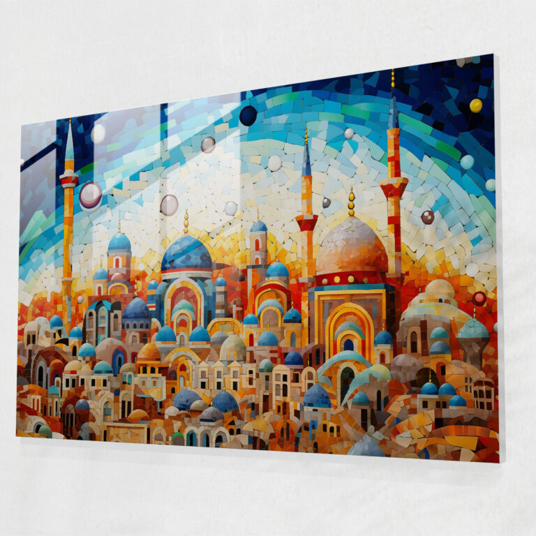 Mosaic Glass Print Of Colorful Mosque - Mosque, Glass Wall Art, Glass Art, Home Decoration