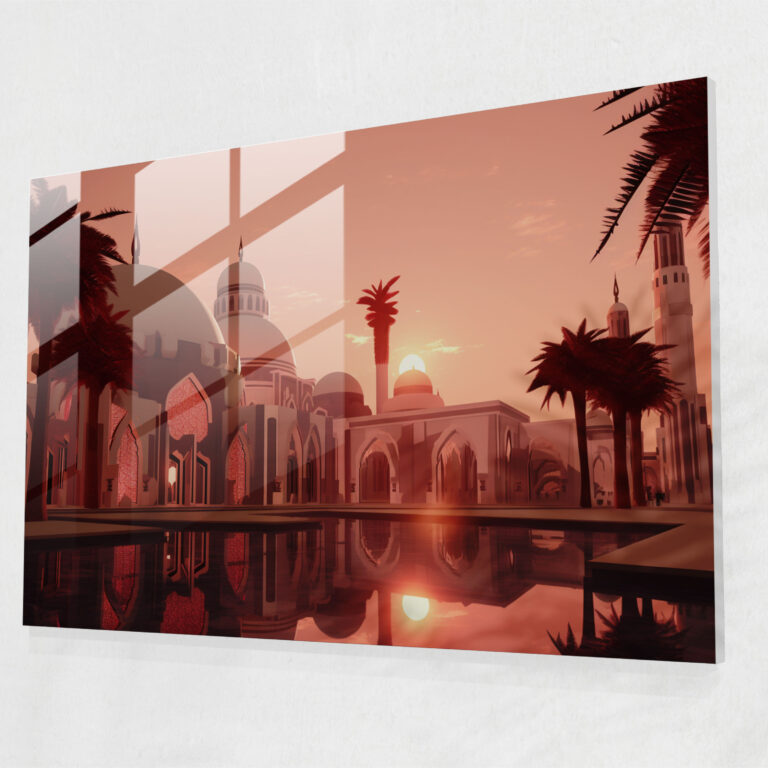 Art Deco Glass Print Mosque - Mosque, Sunset, Mosque, Home Decoration