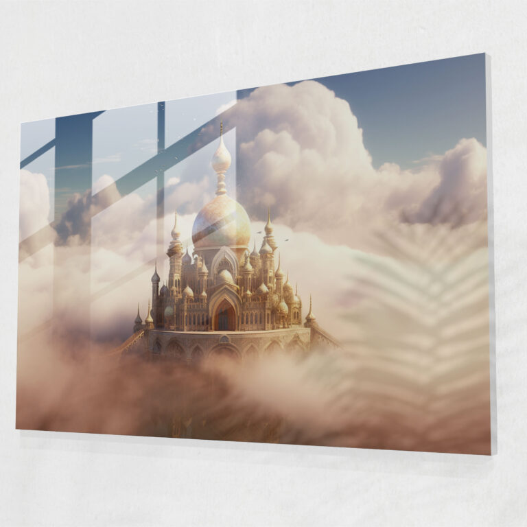 Floating Mosque Glass Print - Surreal Dreamland - Mosque, Glass Print, Floating Mosque, Surreal Digital Painting