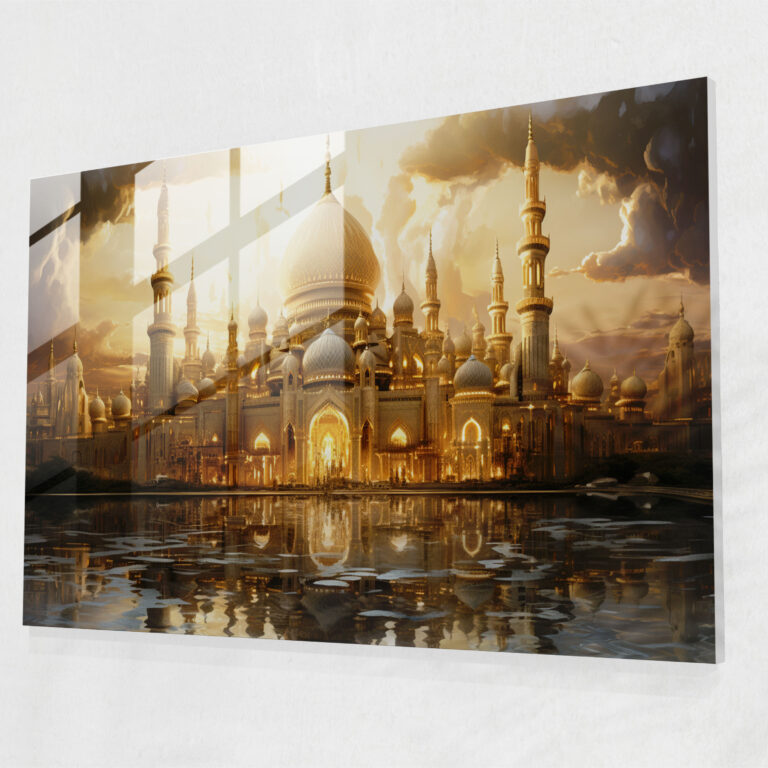 Elegant Mosque Glass Wall Art - Mosque, Modern Art, Sunset, Serene