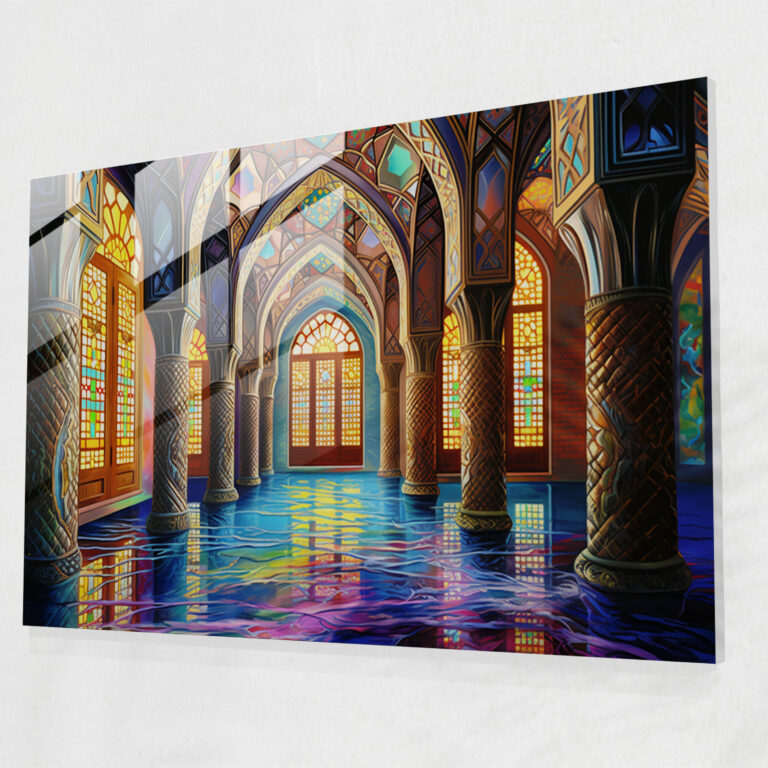 Captivating Mosque Glass Wall Art - Mosque, Intricate Details, Glass Art, Mosque
