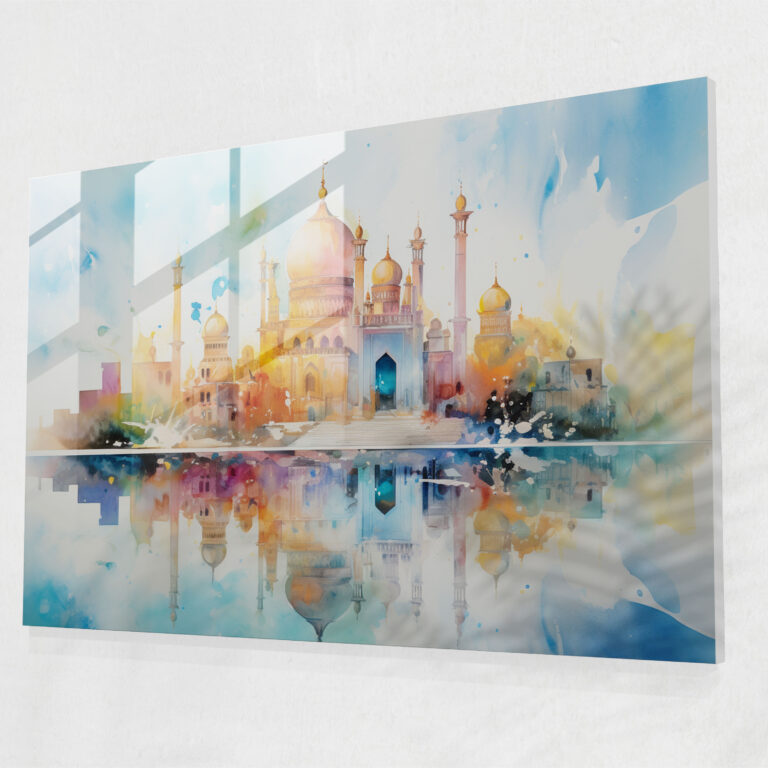 Mosque Glass Print - Mosque, Glass Print, Vibrant Mosque, Wall Decoration