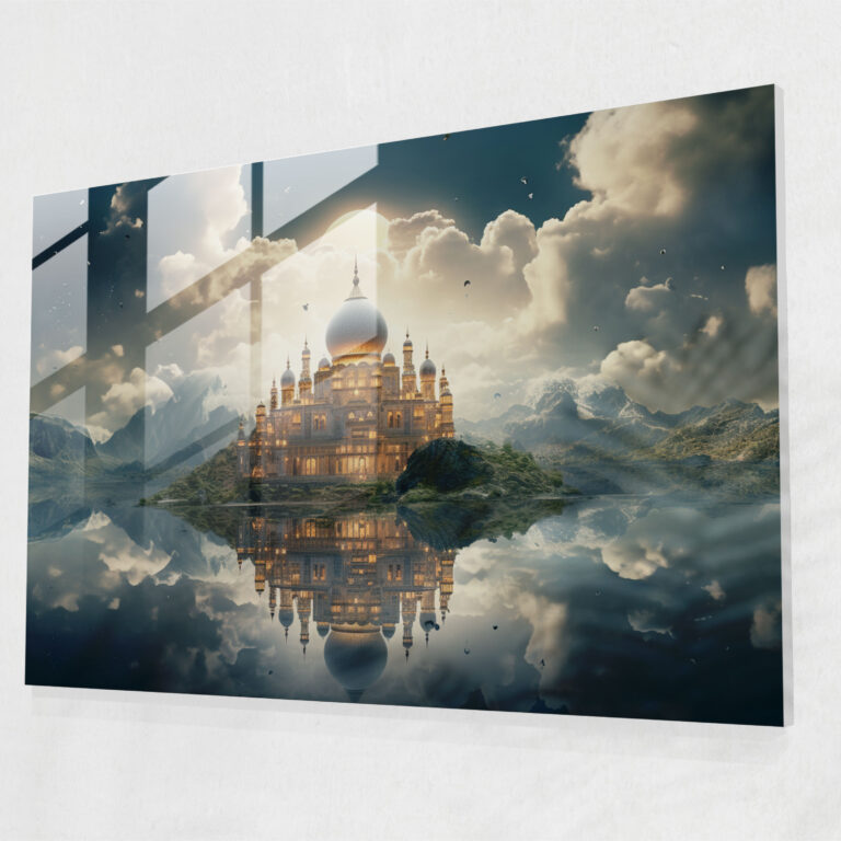 Dreamscape Mosque Glass Print - Mosque, Digital Illustration, Glass Print, Dreamlike Landscapes