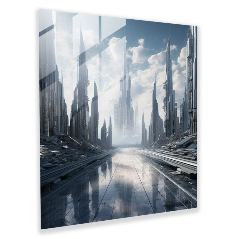 Marble Glass Art - Futuristic Cityscape - Marble, Modern Art, Skyscrapers, Wall Decoration