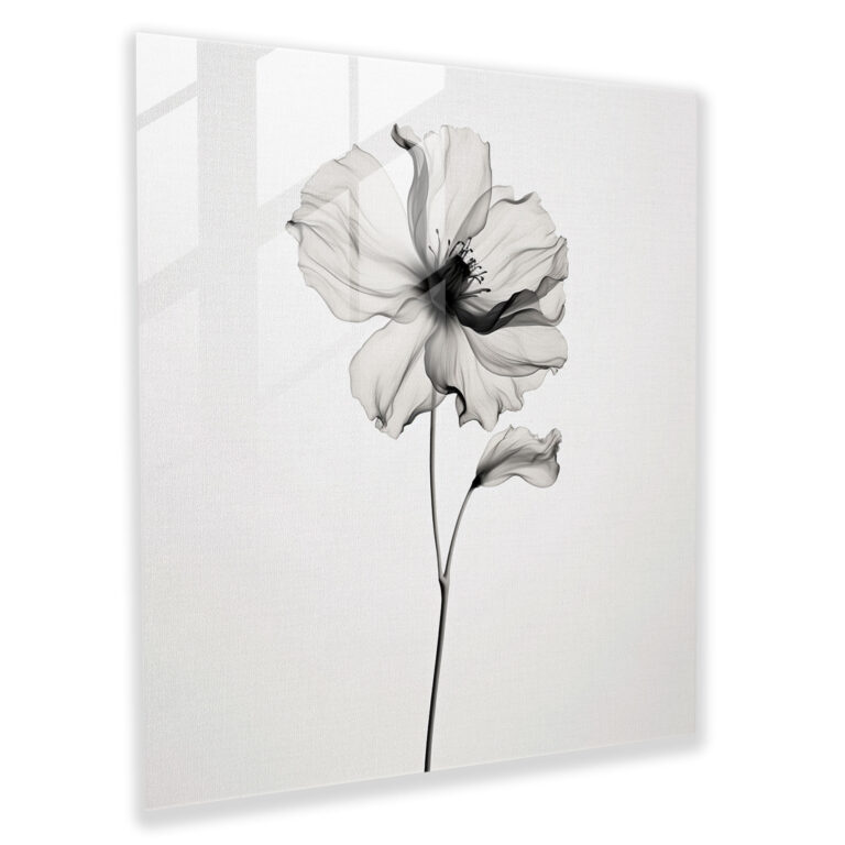 Simplicity Glass Print - Grayscale Blossom Harmony