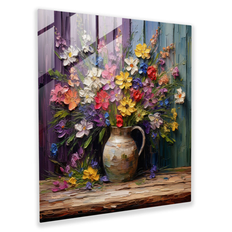 Vivid Blooms Glass Print - Impasto Painting Glass Wall Art - Home Decoration - Wall Decor - Glass Art - Modern Artwork