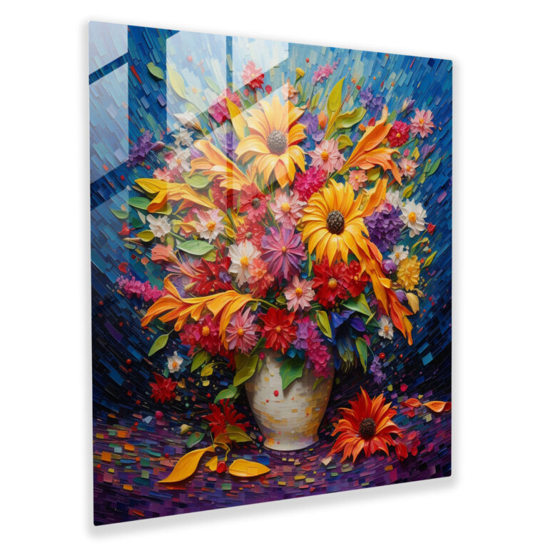 Colorful Glass Print in Pointillist Style: Vibrant Floral Burst