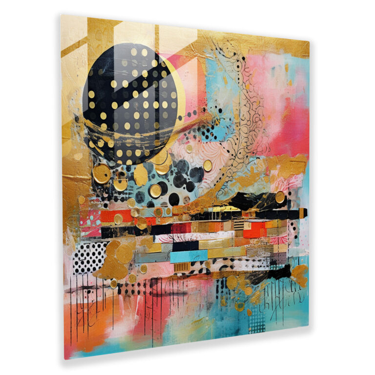 Artistic Curiosity Glass Wall Art: Abstract Mixed Media Fusion