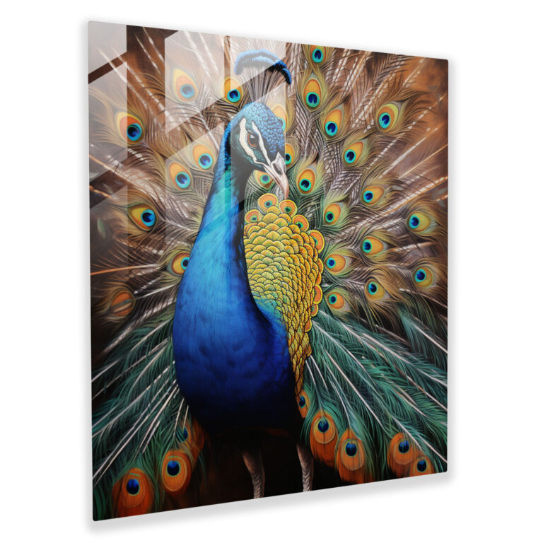 Opulent Glass Print - Realistic Portrait of a Majestic Peacock Glass Wall Art