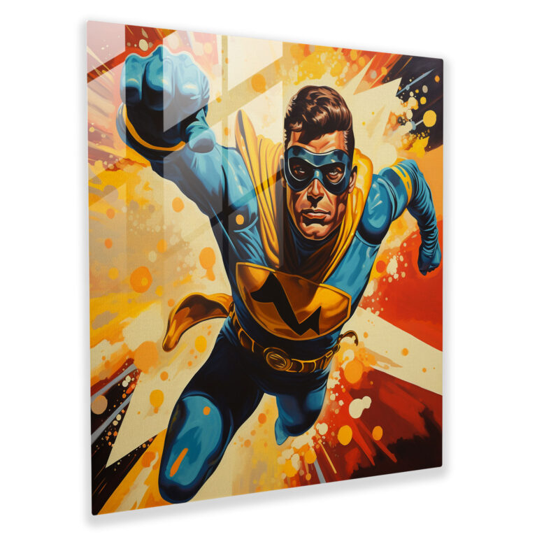 Pop Sensation Glass Print - Retro Superhero Action Glass Wall Art