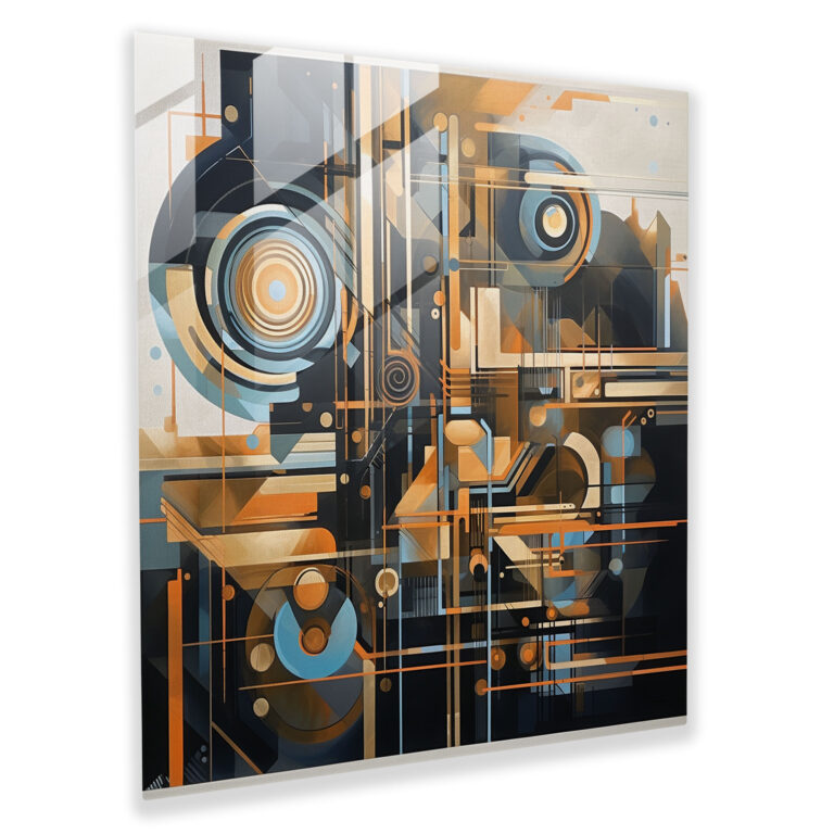 Futuristic Vision Glass Print - Abstract Metallic Geometric Glass Wall Art