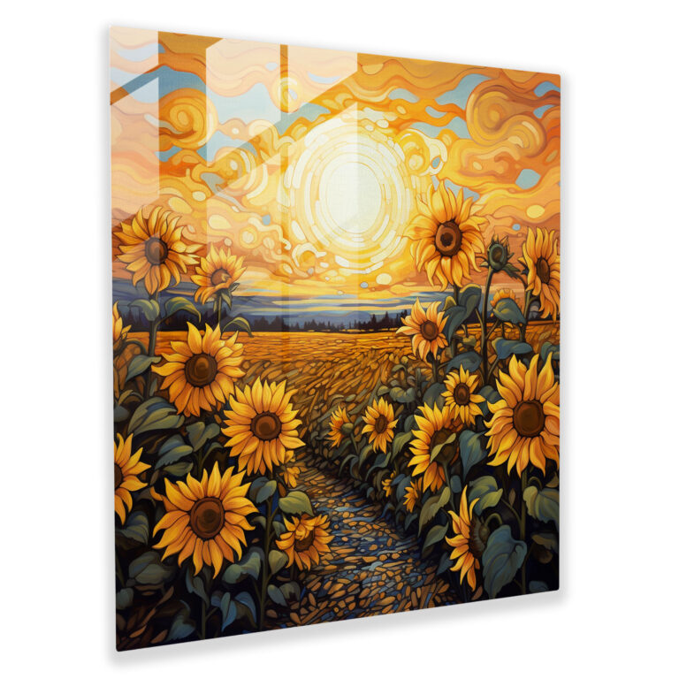 Tranquil Serenade Glass Print - Nature-Inspired Sunflower Field Glass Wall Art