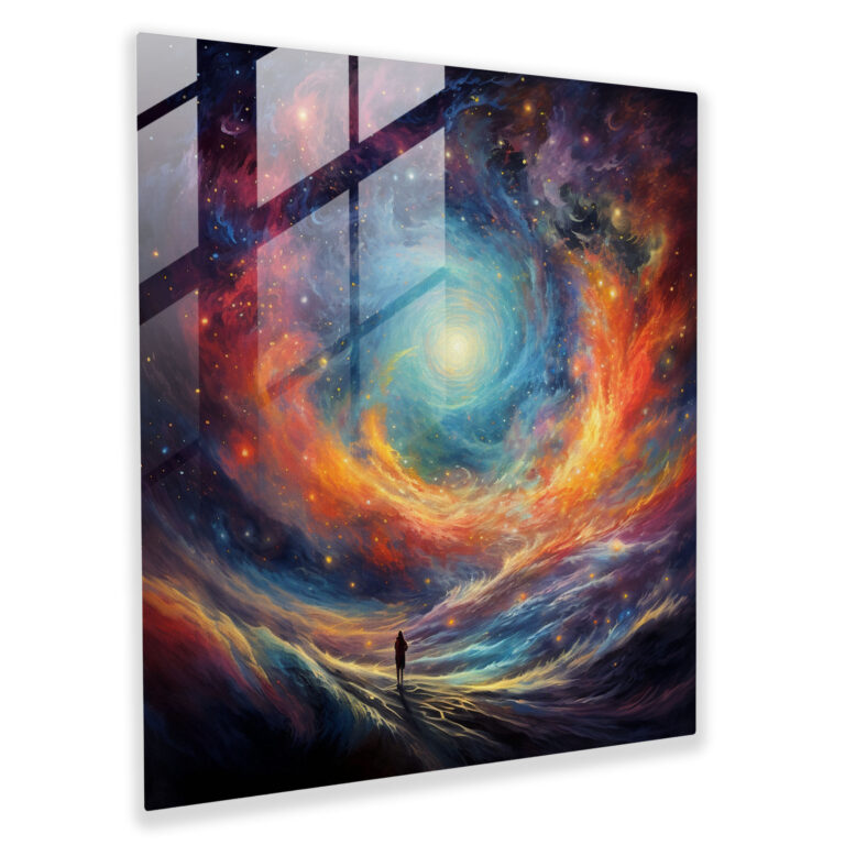 Stellar Impression Glass Print - Celestial Galaxy Impressionist Brushstrokes Glass Wall Art Home Decoration