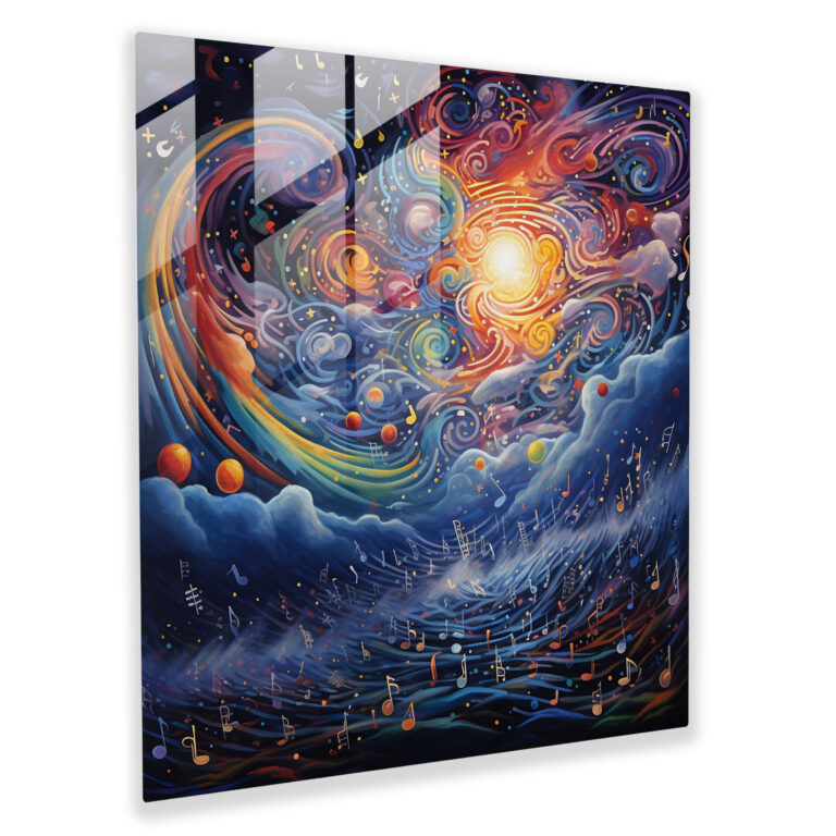 Symphonic Stardust Glass Print - Vibrant Musical Notes Celestial Dreamscape Glass Wall Art Home Decoration