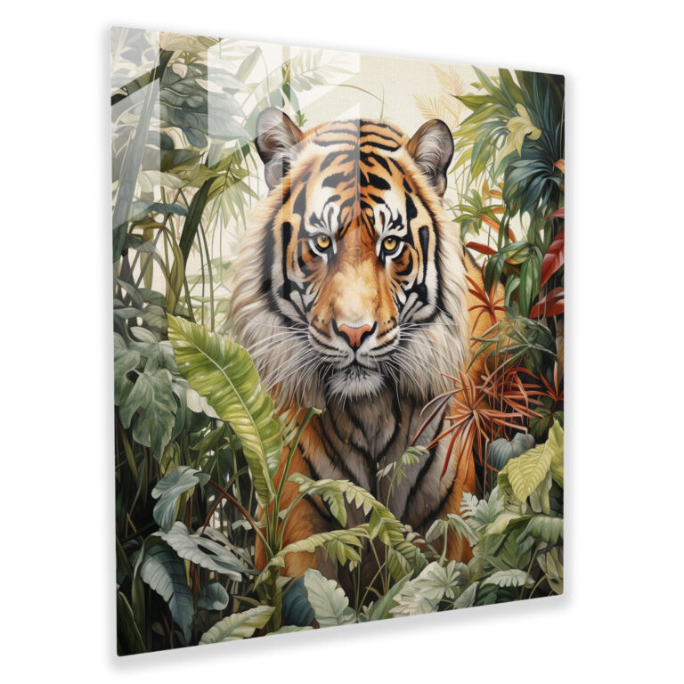Majestic Glass Print - Majestic Tiger in Natural Habitat - Realistic Wildlife Glass Wall Art