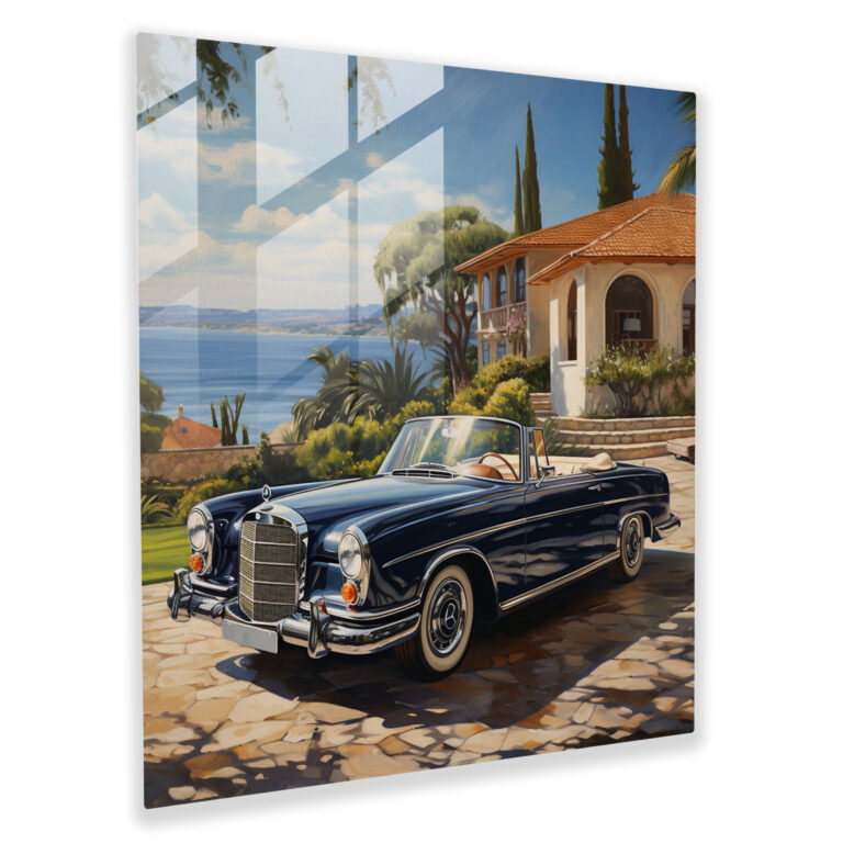 Mercedes Glass Print - Mercedes, Classic Car, Modern Art, Glass Art