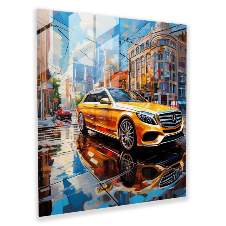 Urban Mercedes Glass Print - Dynamic Cityscape Wall Art - Mercedes, Dynamic Cityscape, Wall Decoration, Glass Print