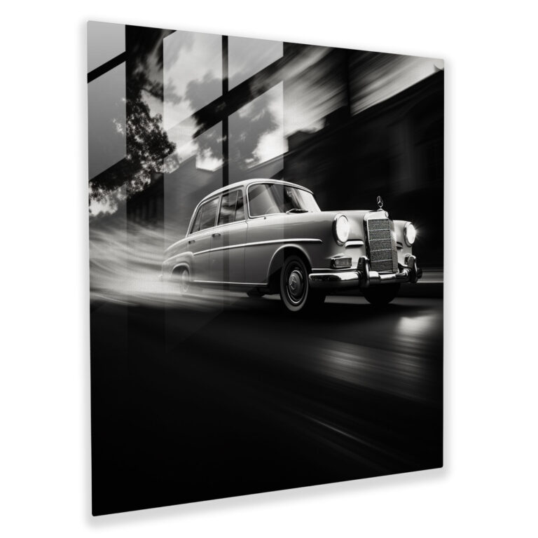 Elegant Mercedes Glass Print - Mercedes, Black And White Photograph, Glass Print, Mercedes