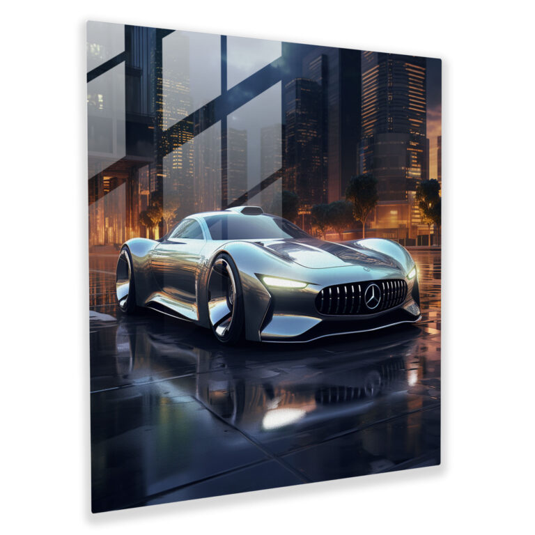 Futuristic Mercedes Glass Print - Mercedes, Contemporary, Glass Print, Futuristic