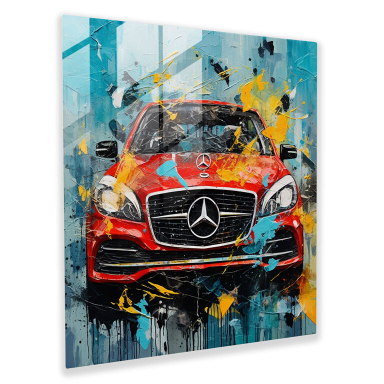 Mercedes Expressionist Glass Print - Mercedes, Mixed Media Artwork, Mercedes Logo, Artistic Allure
