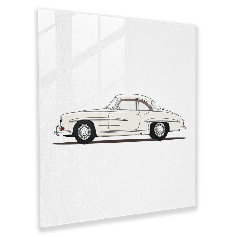 Mercedes Glass Print - Minimalist Single Line Drawing - Mercedes, Wall Decoration, Glass Print, Sleek Car
