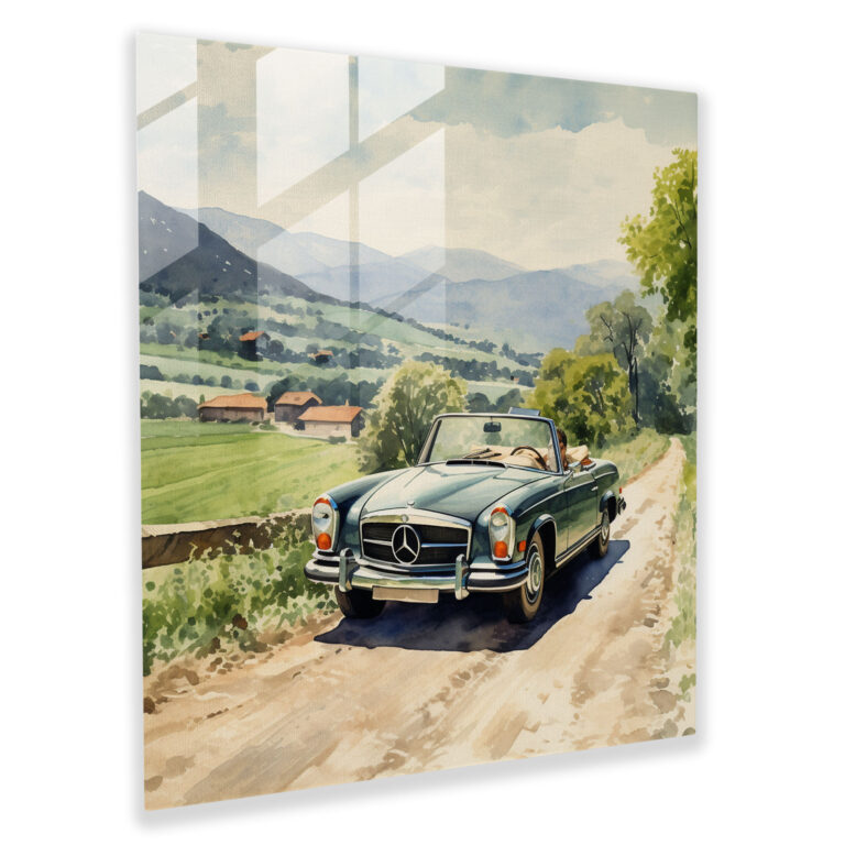 Mercedes Watercolor Glass Print - Mercedes, Home Decoration, Glass Print, Scenic Countryside