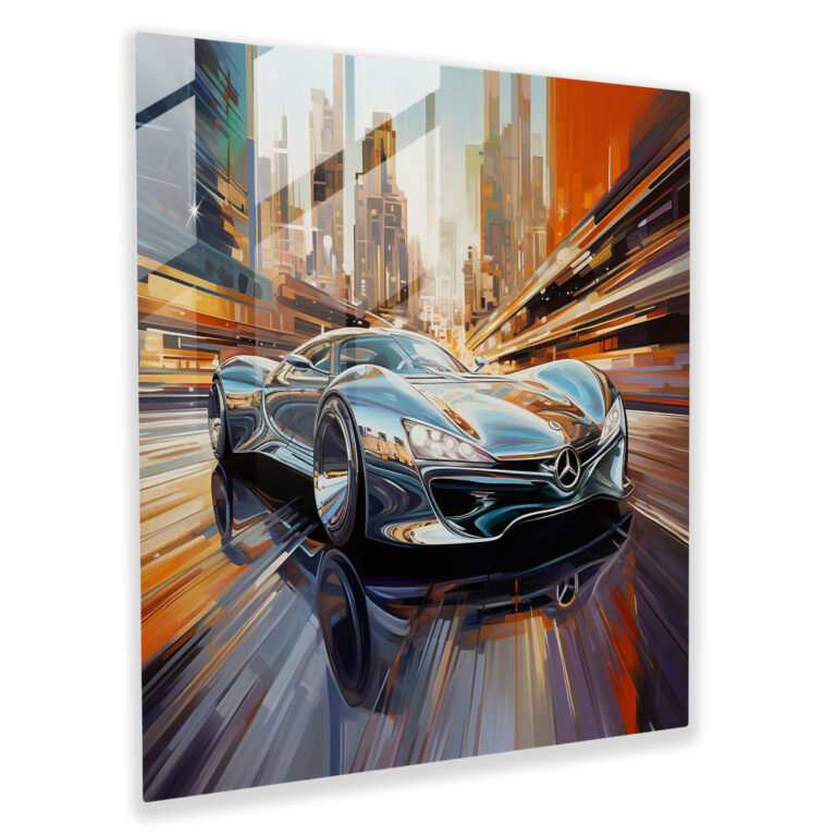 Mercedes Silver Speed - Glass Wall Art - Mercedes, Abstract Acrylic Painting, Glass Art, Home Decoration