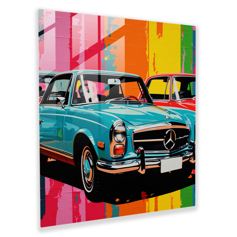 Pop Art Wheels - Glass Wall Art - Mercedes, Glass Art, Pop Art Inspired Print, Vibrant Collage