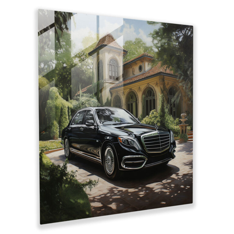 Mercedes Glass Print: Realistic Luxury Mansion - Mercedes, Modern Art, Wall Decoration, Luxury Mansion