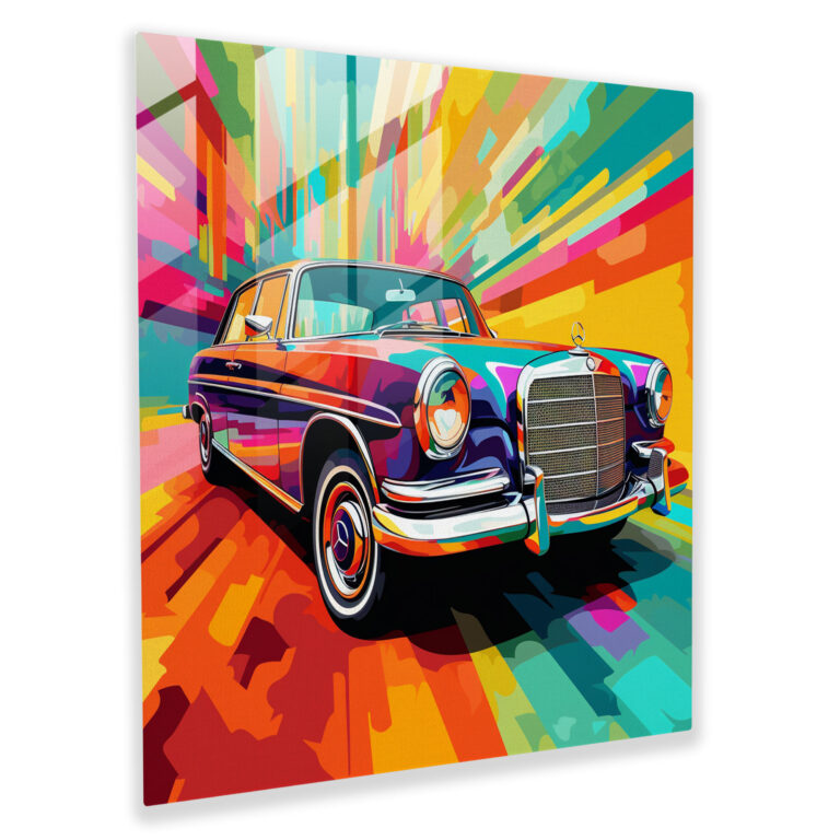 Mercedes Glass Print: Pop Art Transformation - Mercedes, Vibrant, Mercedes, Glass Print