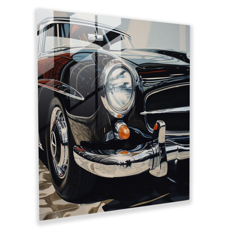 Mercedes Glass Print: Photorealistic Close-Up - Mercedes, Close-Up, Home Decoration, Wall Decoration