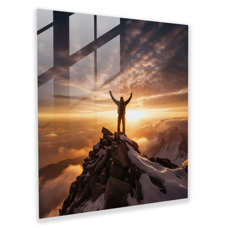 Motivational Home Decoration - Motivational, Perseverance, Mountain Summit, Glass Print