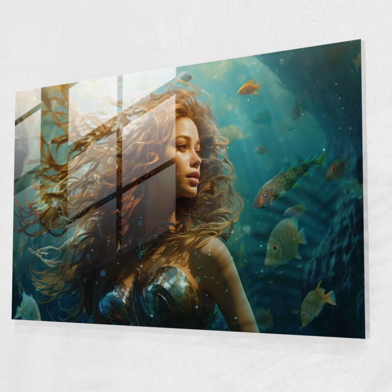 Mythology Glass Wall Art - Mystical Mermaid Underwater - Mythology, Wall Decoration, Mermaid Glass Print, Modern Art