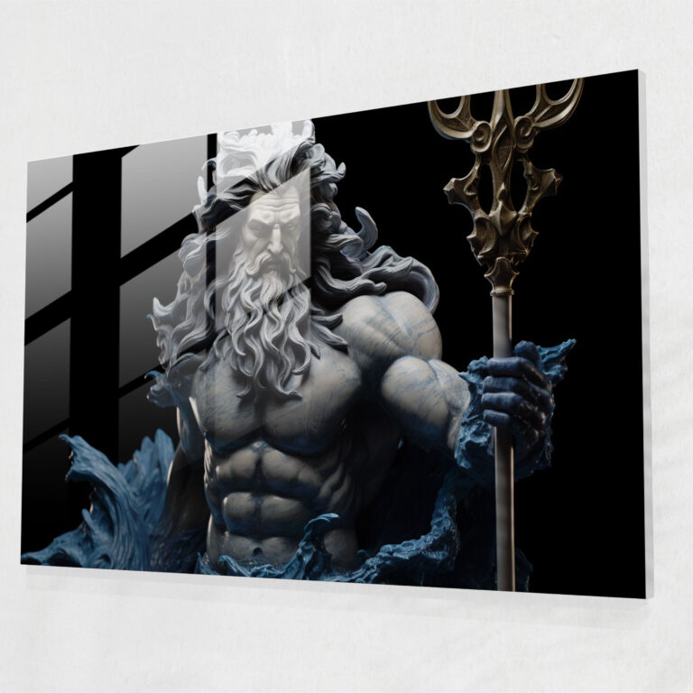 Mythology Glass Print - Lifelike Poseidon With Trident - Mythology, Glass Art, Wall Decoration, Mythology Glass Print