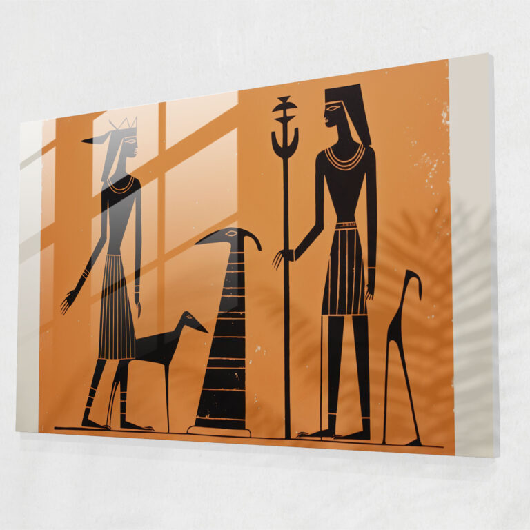Mythology Glass Wall Art - Egyptian Mythological Figures - Mythology, Glass Print, Mythology, Linocut Print