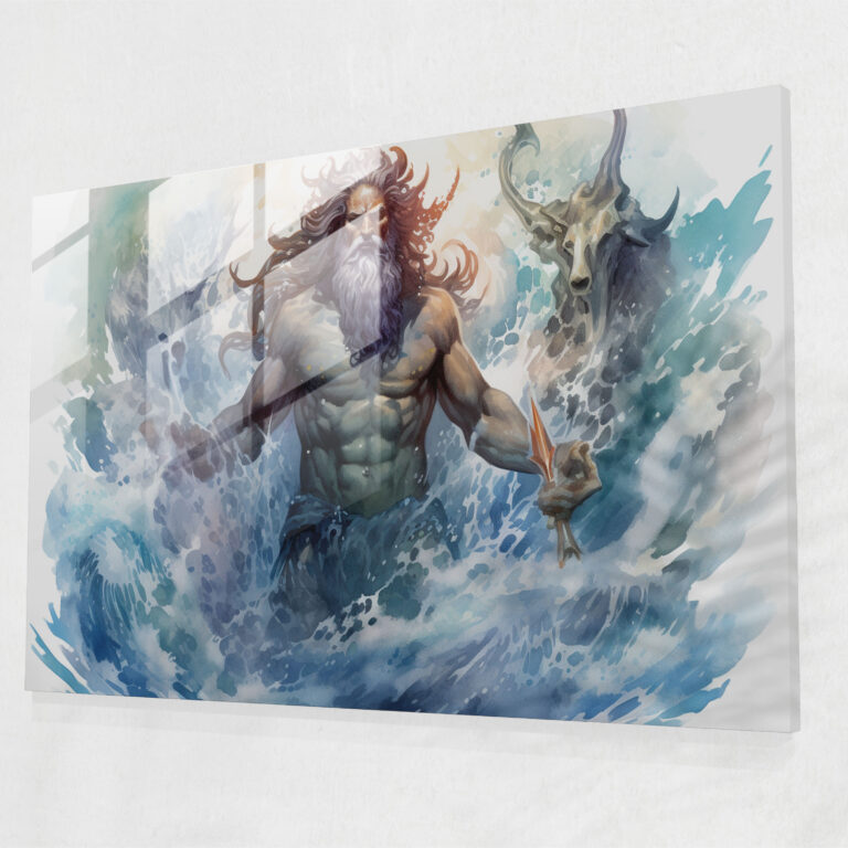 Mythology Glass Print - Poseidon's Oceanic Symphony - Mythology, Home Decoration, Glass Print, Glass Art