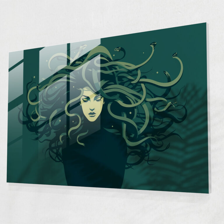 Mythology Glass Print - Mesmerizing Medusa - Mythology, Mesmerizing Medusa, Wall Decoration, Glass Wall Art