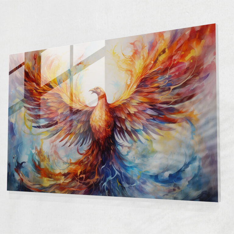 Mythology Glass Print: Phoenix Rising - Mythology, Rebirth, Rising, Wall Decoration