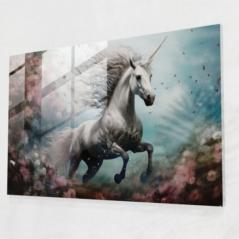 Mythology Glass Art: Magical Unicorn - Mythology, Galloping, Surreal, Dreamlike