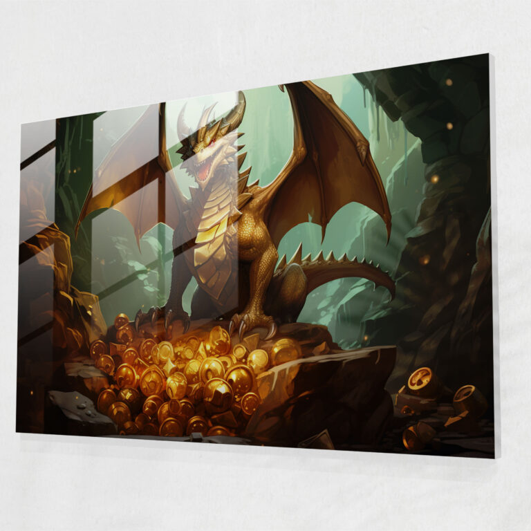 Mythology Glass Art: Dragon's Treasure - Mythology, Wall Decoration, Treasure, Glass Art
