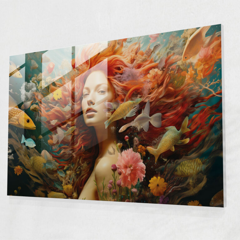 Mythology Glass Print - Enchanting Mermaid - Mythology, Home Decoration, Glass Art, Underwater