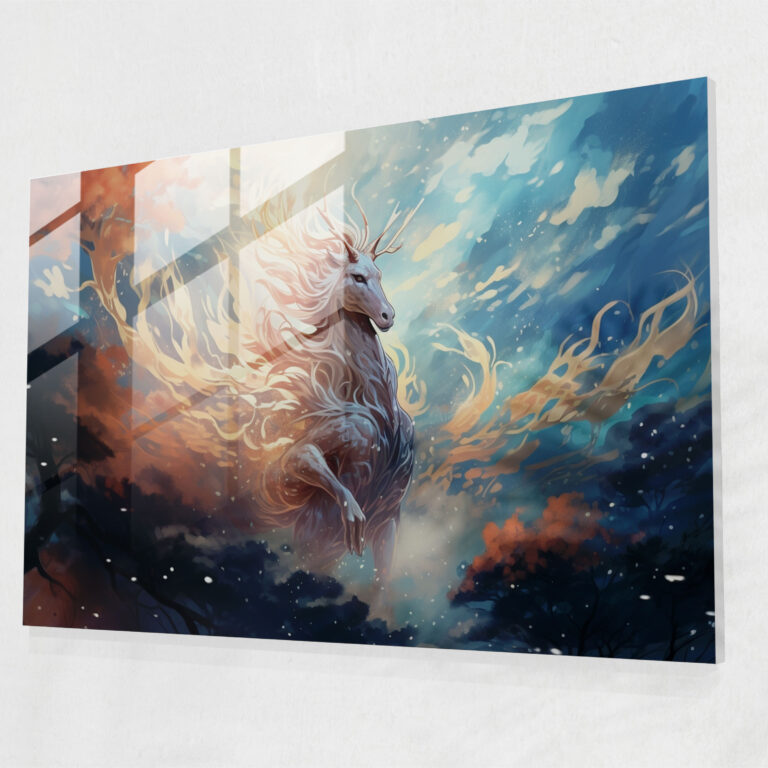 Abstract Mythical Creatures Glass Wall Art - Mythology, Wall Decoration, Abstract Digital Illustration, Atmosphere