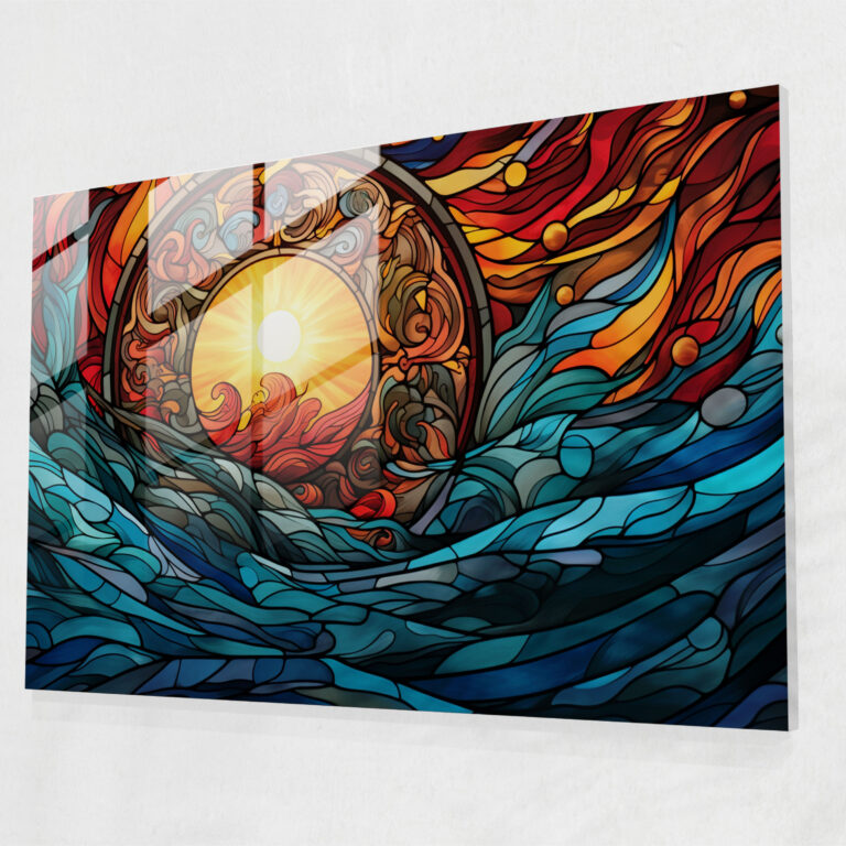 Mythology Glass Print: Norse-Inspired Abstract Stained Glass - Mythology, Stained Glass Design, Mythology, Wall Decoration