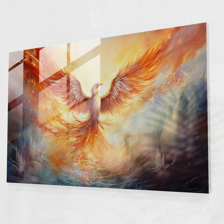 Mythology Glass Print - Majestic Phoenix - Mythology, Glass Art, Mythology Glass Print, Glass Wall Art