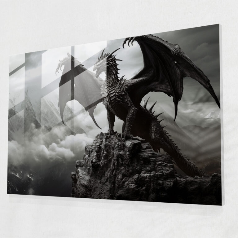 Mythology Glass Print - Legendary Creature - Mythology, Black And White Photography, Mythology Glass Print, Glass Art