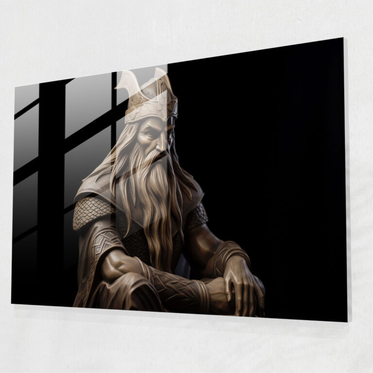 Mythology Glass Wall Art - Sleek Odin - Mythology, Minimalist Sculpture, Norse God, Wall Decoration